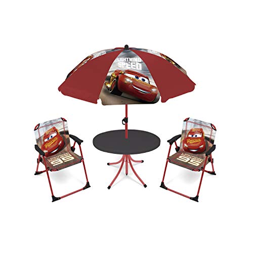 ARDITEX WD12638 Set de Mesa (50x50x48cm), 2 Sillas (38x32x53cm) y Sombrilla (diámetro 110cm) de Disney-Pixar-Cars