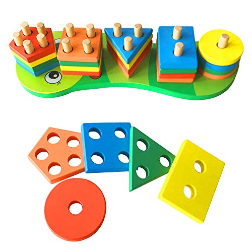 Arkmiido Madera Puzzle Clasificador Juguetes Educativos para Niños,Formas geométricas Tablero para apilar y clasificar,Infantil Forma y Colores Rompecabezas Grueso de 1 a 5 años