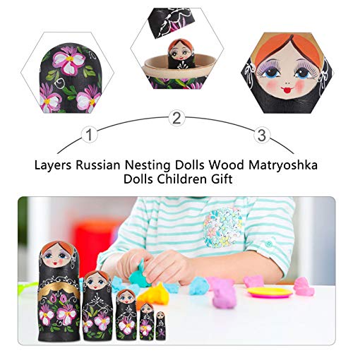 Artibetter 1 Juego 5 Capas Muñecas Rusas de Anidación Muñecas de Madera Matryoshka Apilamiento de Madera Juego Anidado para Niños Niños Día de La Madre Cumpleaños Habitación en Casa