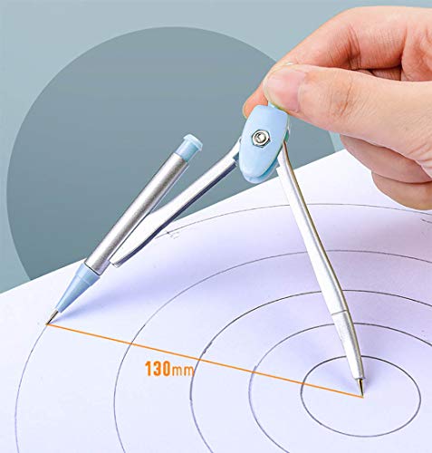 ASFINS Compas Escolar, 7 Piezas Compas Dibujo Tecnico Set de Geometría, Incluye Compas de Dibujo, Regla, Transportador de Angulos, Borrador, Compás Set para Escuela y Oficina, Azul