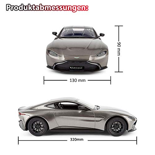 ASTON MARTIN Coche teledirigido con licencia en diseño original Vantage con tecnología de 2,4 GHz y luz frontal, escala 1:14, coche, incluye mando a distancia.