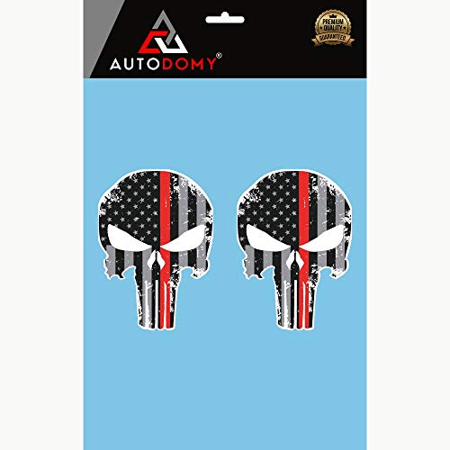 Autodomy Pegatinas Punisher Calavera Estrellas Pack 2 Unidades para Coche o Moto (Rojo)