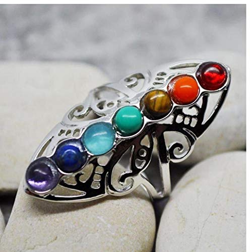 AYRSJCL 925 Curación Piedras Huecas Ajustable Pulgar 7 Chakra del Anillo del Anillo de la Gema de Reiki