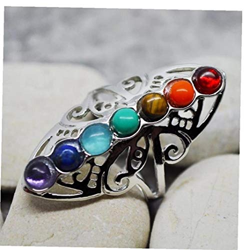 AYRSJCL 925 Curación Piedras Huecas Ajustable Pulgar 7 Chakra del Anillo del Anillo de la Gema de Reiki