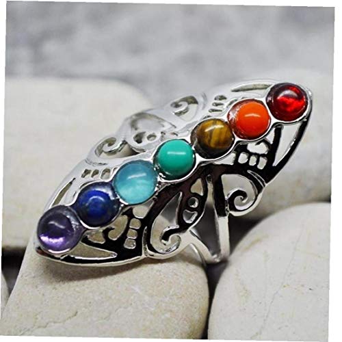 AYRSJCL 925 Curación Piedras Huecas Ajustable Pulgar 7 Chakra del Anillo del Anillo de la Gema de Reiki