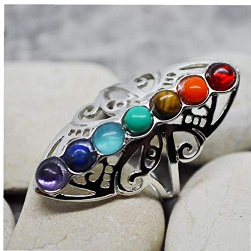 AYRSJCL 925 Curación Piedras Huecas Ajustable Pulgar 7 Chakra del Anillo del Anillo de la Gema de Reiki