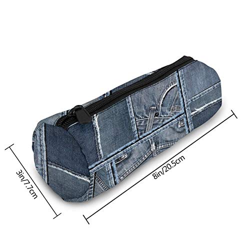 Azul Denim Patchwork Patrón Lápiz Estuche Titular Cremallera Pluma Bolsa Bolsa Estudiantes Papelería Cosméticos Bolsa Viaje Almacenamiento Maquillaje Bolsos Monedero