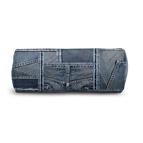 Azul Denim Patchwork Patrón Lápiz Estuche Titular Cremallera Pluma Bolsa Bolsa Estudiantes Papelería Cosméticos Bolsa Viaje Almacenamiento Maquillaje Bolsos Monedero