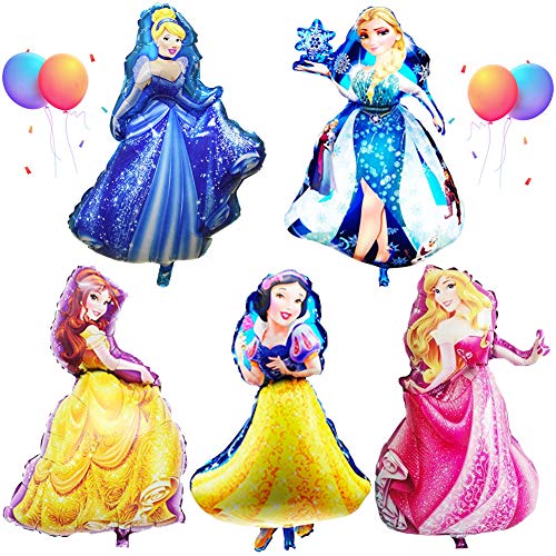 BAIBEI 5PCS Princesa Globo, Cenicienta, Campana,Blancanieves,Bella Durmiente &Reina de las Nieves, Super Globo