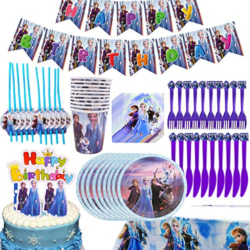 BAIBEI 75Pcs Cumpleaños Vajilla, Plato, Servilleta de Papel, Cuchillo, Tenedor, Taza, Mantel, Pajas, Adorno de Pastel y Bandera para Letras, Vajilla de Fiesta Temática - 10 personas