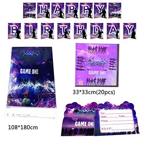 BAIBEI Game Party Supplies Party Tableware Design Includes Banners, Tablecloth, Plates, Hats, Napkins, Invitation card, Straws, Forks and Knives Video Gaming Party Supplies…