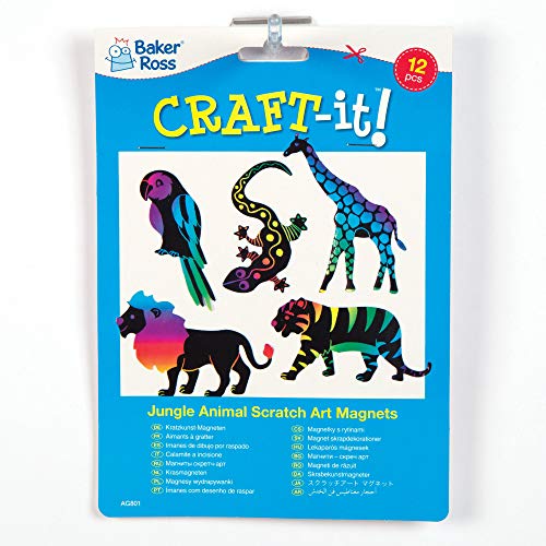 Baker Ross Kits de Imanes de Frigorífico para Rascar con Animales de la Selva que los Niños Pueden Crear, Personalizar y Exhibir Como Manualidades Scratch Art Veraniegas (Pack de 12), Multicolor