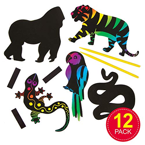 Baker Ross Kits de Imanes de Frigorífico para Rascar con Animales de la Selva que los Niños Pueden Crear, Personalizar y Exhibir Como Manualidades Scratch Art Veraniegas (Pack de 12), Multicolor