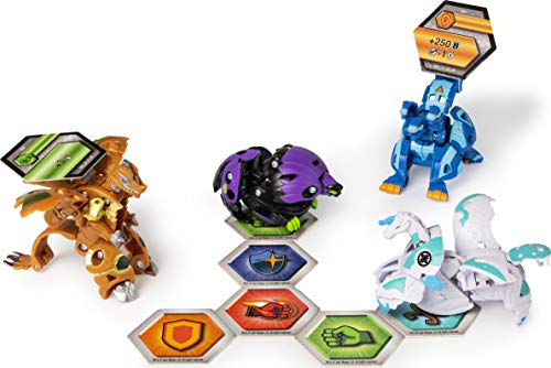 Bakugan Baku-Gear Pack con 4 Armored Alliance Bakugan (Ultra Aurelus Dragonoid, Ultra Aquos Howlkor, Basic Haos Pegatrix, Basic Darkus Hydorous) y 1 Juego de Herramientas Baku-Gear