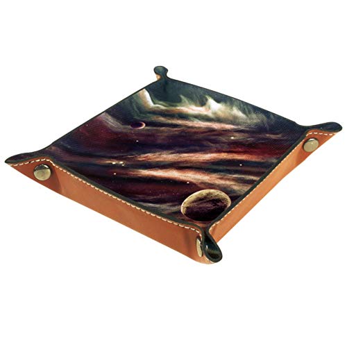 Bandeja plegable para dados, soporte de dados de cuero PU para juegos de rol Dice Dice Gaming D & D y otros juegos de mesa, planetas sobre las nebulosas en el espacio