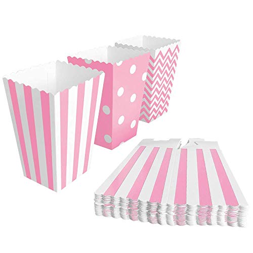 BangShou 60pcs Cajas de Palomitas Cartón Caramelo Contenedor Cine Pequeñas Cajas de Palomitas de Maíz 12 x 7.5cm (Rosado)