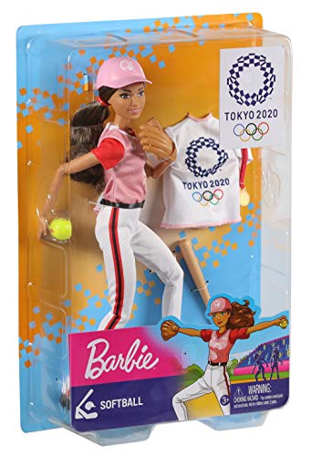 Barbie- Juegos Olímpicos Tokio 2020 muñeca jugadora de béisbol con uniforme y con accesorios, Multicolor (Mattel GJL77)