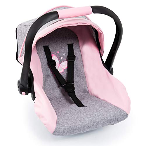 Bayer Design 67933Aa, Silla de Coche Easy Go, Accesorios, Asiento Para Bebé Muñeco, Gris, Rosado, Mariposa, Color Rosa