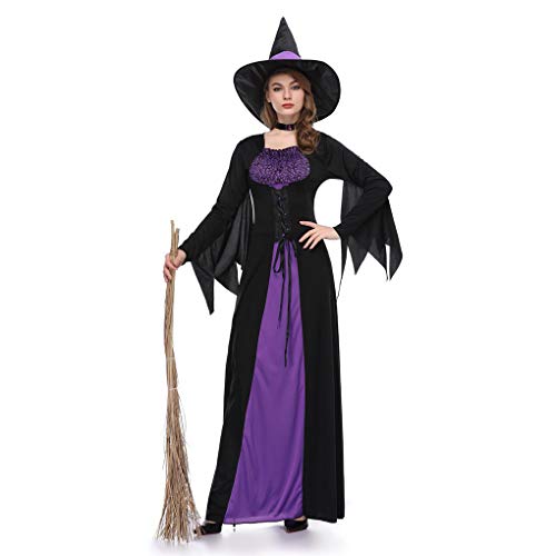 Beaums Vestido de bruja púrpura negro para mujer Bruja Cosplay Disfraz de Halloween para adultos, Disfraz de fiesta de Halloween para Cosplay