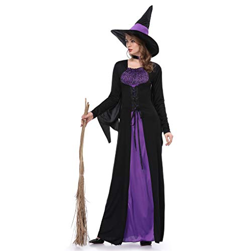 Beaums Vestido de bruja púrpura negro para mujer Bruja Cosplay Disfraz de Halloween para adultos, Disfraz de fiesta de Halloween para Cosplay