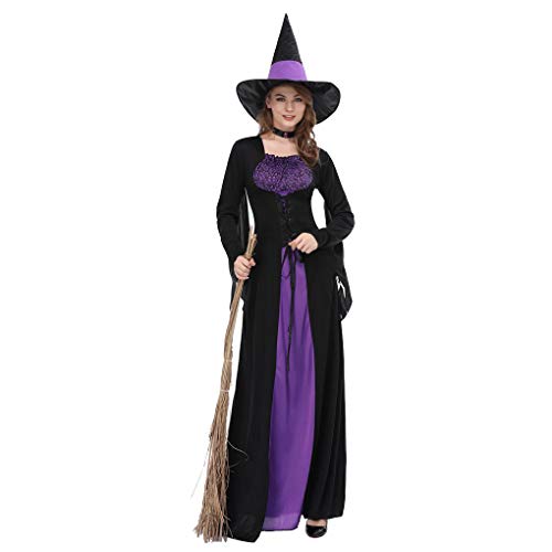 Beaums Vestido de bruja púrpura negro para mujer Bruja Cosplay Disfraz de Halloween para adultos, Disfraz de fiesta de Halloween para Cosplay