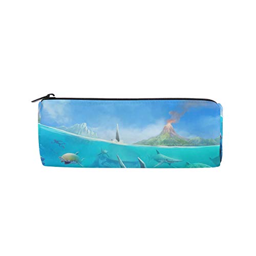 Bennigiry Hungry Shark World - Estuche cilíndrico para lápices, multifunción, papelería, bolsa con cremallera, para estudiantes, con cremallera, bolsa de regalo de viaje y maquillaje