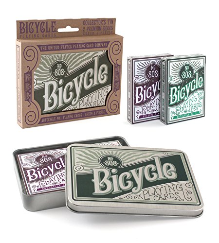 Bicycle Juego de Cartas de estaño Retro de Game, Color Verde y Morado, 62,5 x 88 mm