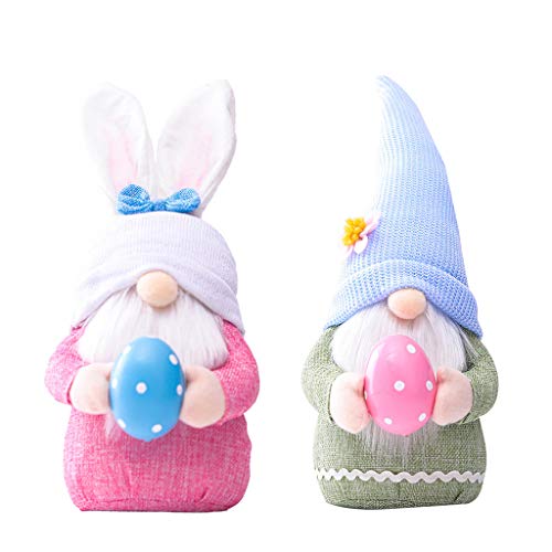 Boji Figuras de gnomo para decoración de conejos de Pascua, color rosa, con orejas, conejo, hada, adornos, decoración de fiestas, decoración de casa de vacaciones