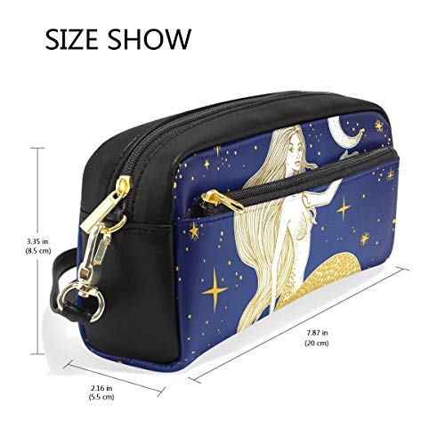 Bolsa de maquillaje cosmético Bolsa Monedero Ocean Mermaid Moon Galaxy Zipper Pen Papelería Bolsa Caballo para estudiante Chica Niño Niños Estuche de lápices