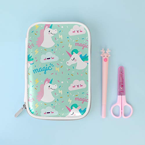 Bolsa Monedero Estuche de lápices Bolígrafo feliz Bolso de papelería Bolso de maquillaje cosmético Unicornios coloridos Cremallera mágica para estudiante Chica Niño Niños