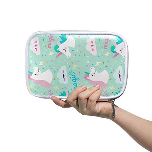 Bolsa Monedero Estuche de lápices Bolígrafo feliz Bolso de papelería Bolso de maquillaje cosmético Unicornios coloridos Cremallera mágica para estudiante Chica Niño Niños