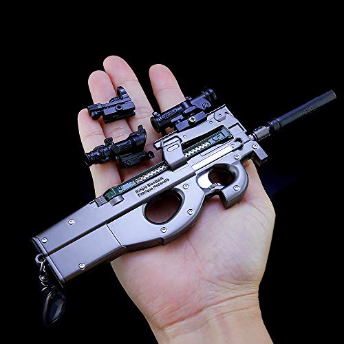 BYWL 1/4 P90 Subametralladora 6 piezas de aleación de metal modelo de armas figura de juguete para manualidades decoración llavero regalo para niños