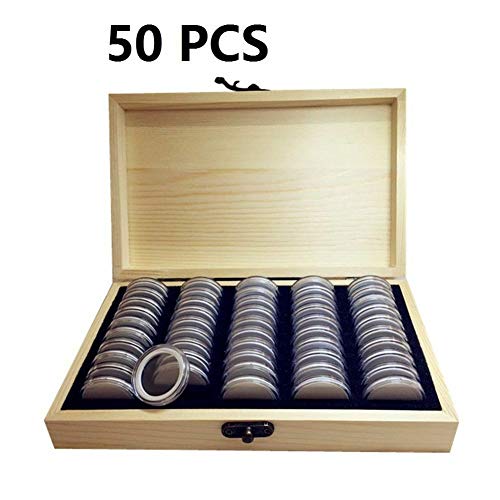 Caja de madera para guardar monedas, caja para monedas con cerradura, contenedor de almacenamiento universal para monedas, para suministros de colección conmemorativa de monedas, cuadrícula 50/100