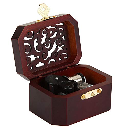 Cajas musicales, Mecanismo tallado en madera Hueco Mecanismo Vintage Octagonal Wind Up Caja de música para Navidad Cumpleaños de San Valentín, El tema del Padrino(Clásico rojo, movimiento plateado)