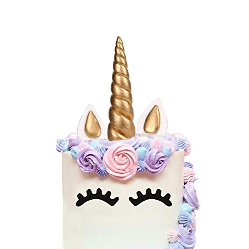 Cake Topper, AIEX Oro Hecho a Mano Feliz Cumpleaños Pastel Decoración/Cumpleaños Cake toppers, Linda Unicornio Cuerno, Orejas y Pestañas, Tartas Decoraciones para Cumpleaños/Boda(5.5x1.37 inches)