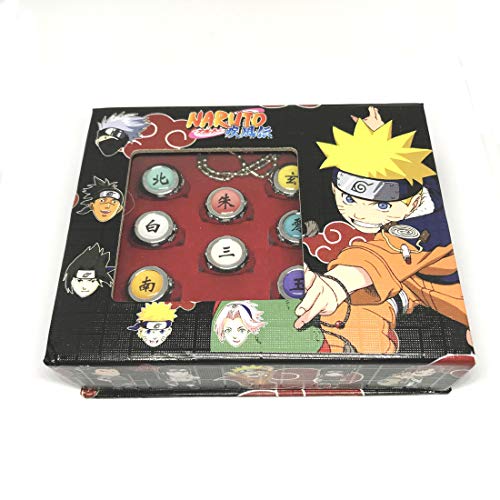 calhepco - Juego de collar y anillos ajustables del Ninja Naruto, Akatsuki Uchiha Itachi, anillo Cosplay, 10 unidades en caja