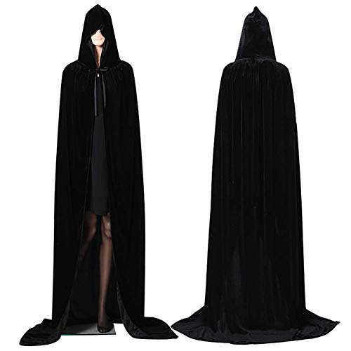 Capa con Capucha Terciopelo Capa Paño L 150cm Negro Capa para niños Adultos Cosplay Unisex