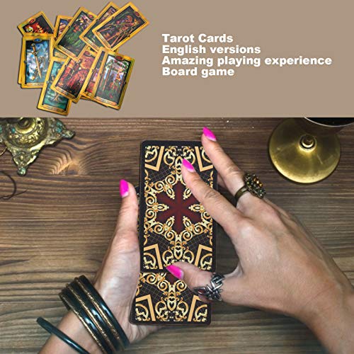 Cartas de Tarot Doradas Fáciles, 78 Gold Tarot Cards Deck Juego de Mesa Interactivo Familiar en Inglés Tarjeta de Tarot, Tarjetas de Papel Holograma con Efecto Flash para Principiantes