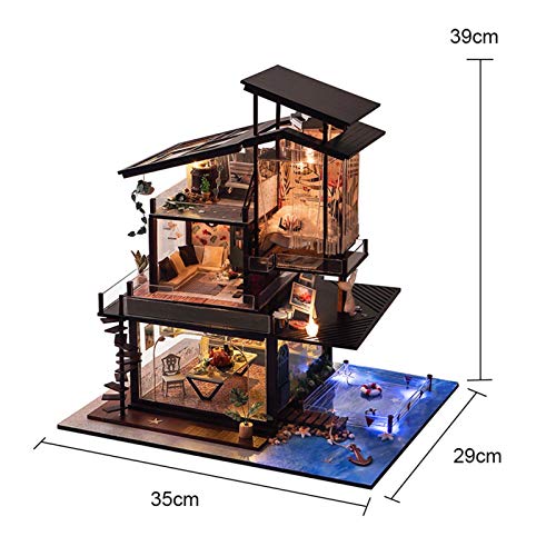 Casa de muñecas DIY, Modelo de Lujo de Valencia Coast Villas Modelo de artesanía de Madera en Miniatura con Caja de música