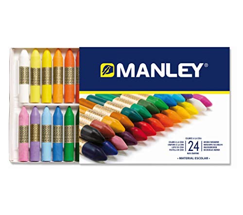 Ceras Manley 24 Unidades - Caja de Cera Profesional y Ceras para Niños - Ceras de Colores para Material Escolar - Blandas, Fabricación Artesanal, Amplia Gama de Colores (124)