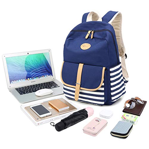 CHEREEKI Mochilas Escolares, Mochila de Lona para Chicas Niños Mujeres Estudiantes Viajes (Azul)