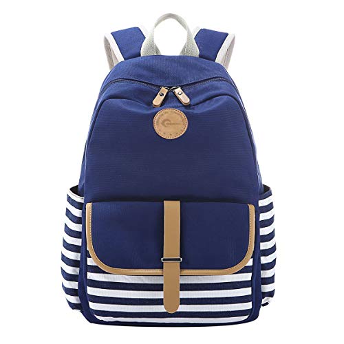 CHEREEKI Mochilas Escolares, Mochila de Lona para Chicas Niños Mujeres Estudiantes Viajes (Azul)