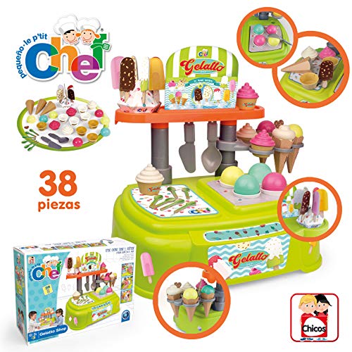 Chicos - Pequeño Chef Gelatto Shop, Heladería de Juguete con 38 Accesorios, a Partir de 3 Años, Medidas - 50 x 32 x 40 cm (Fábrica 83008)