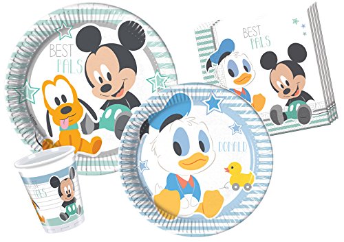 Ciao Y4213 – Juego de Mesa Baby Mickey & Donald para 24 Personas, Color Celeste y Blanco.