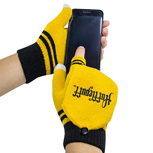 Cinereplicas - Harry Potter - Guantes - Mitones Removibles - Mitones de Pantalla táctil - Licencia Oficial - Casa Hufflepuff - Amarillo y Negro