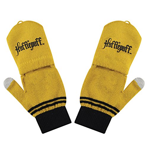 Cinereplicas - Harry Potter - Guantes - Mitones Removibles - Mitones de Pantalla táctil - Licencia Oficial - Casa Hufflepuff - Amarillo y Negro