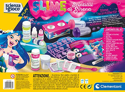 Clementoni- Ciencia Lab chispas de Sirena – Laboratorio Slime, Juego científico para niños de 8 años (19233)