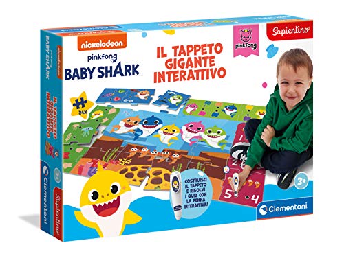 Clementoni-Sapientino – Alfombra Gigante interactiva – Baby Shark – Puzzle para niños – Juego Quiz (versión en Italiano) – Made in Italy, 3 años + (16281)