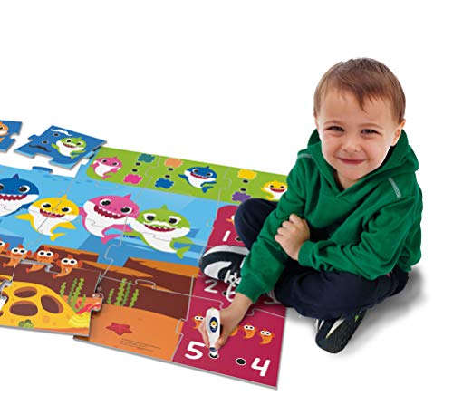 Clementoni-Sapientino – Alfombra Gigante interactiva – Baby Shark – Puzzle para niños – Juego Quiz (versión en Italiano) – Made in Italy, 3 años + (16281)