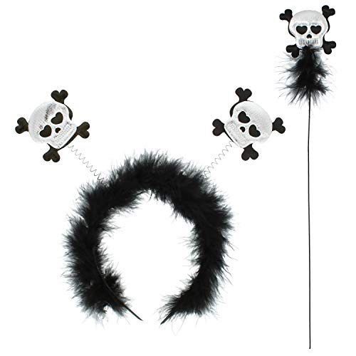 com-four® 2x Diademas para Halloween - Diadema con diseño de calavera para niños - Disfraz para Halloween y Carnaval - Accesorios para Halloween (02 piezas - calavera)